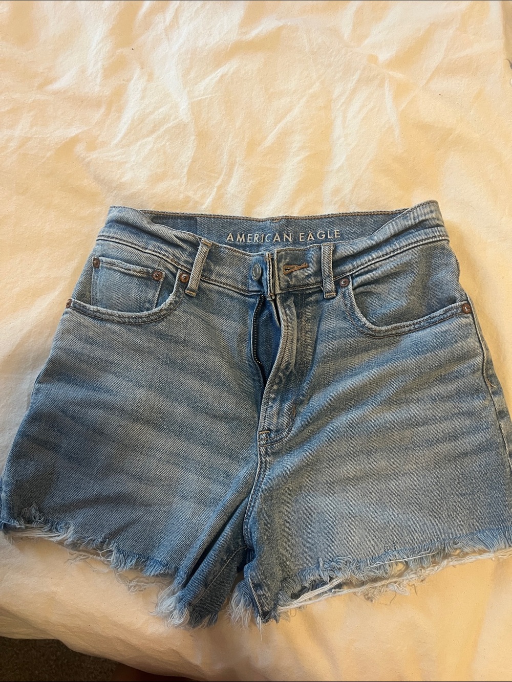 American Eagle Outfitters Light Blue Denim Cutoff Shorts with Frayed Hem